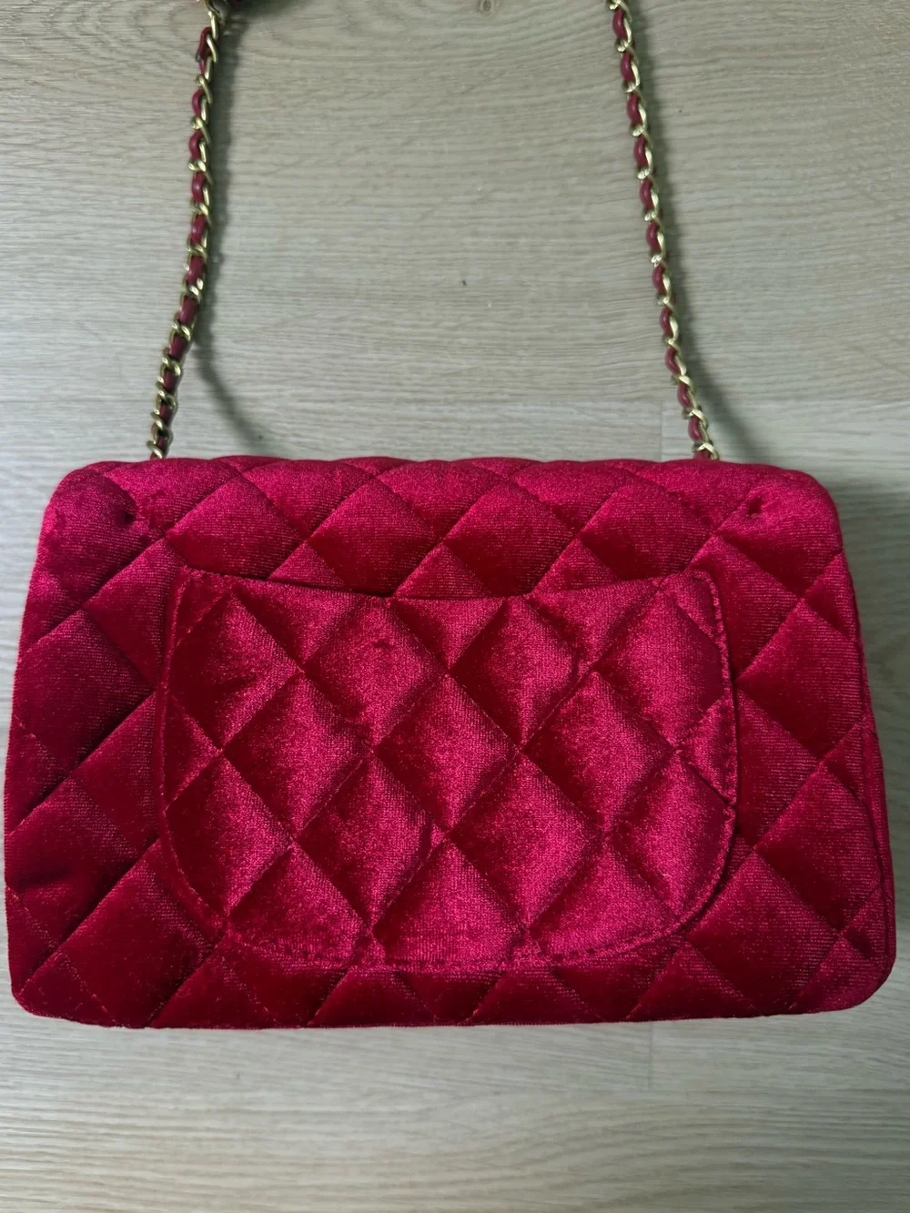Chanel Burgundy Quilted Velvet Crossbody Bag